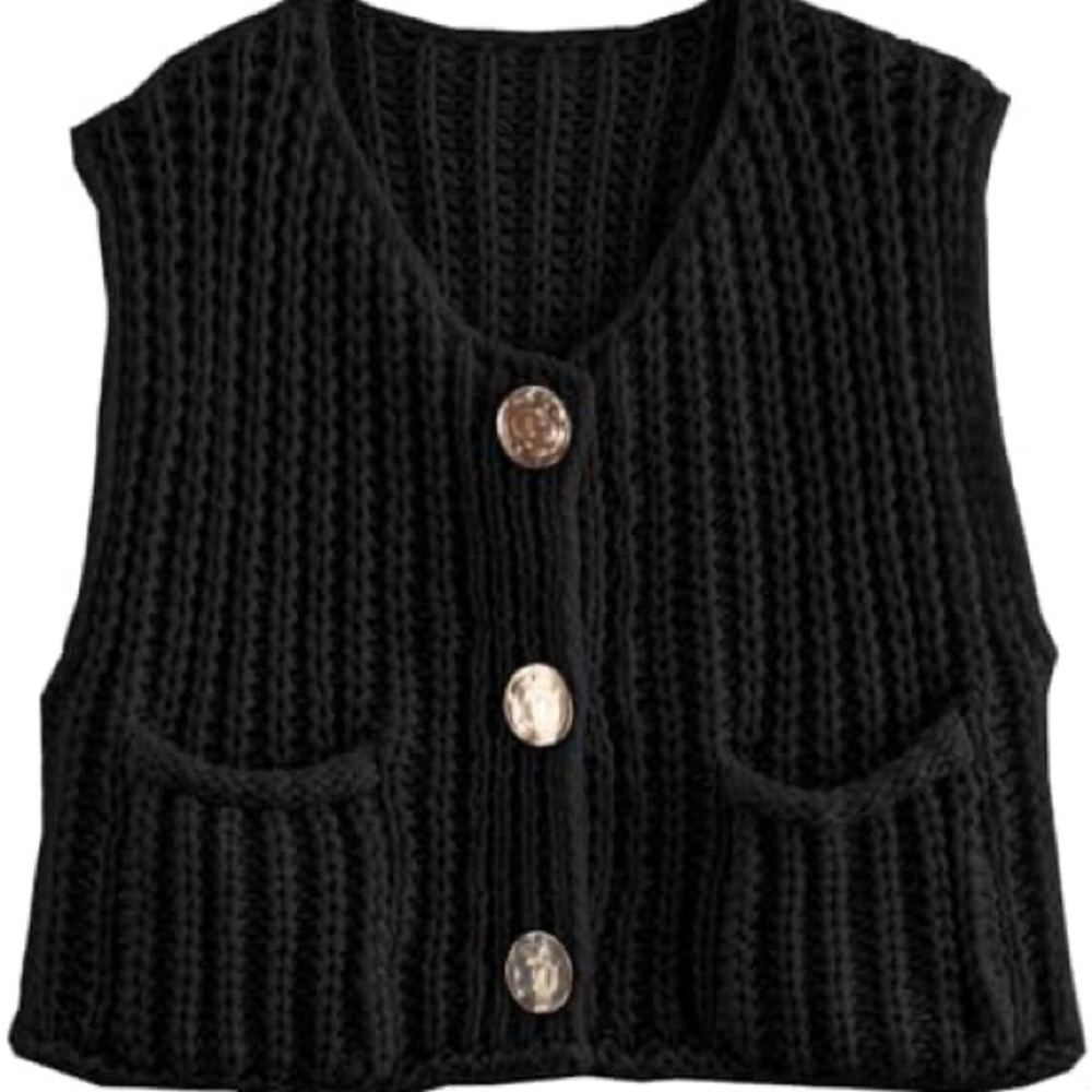 Black Knit Button-Up Sweater Vest